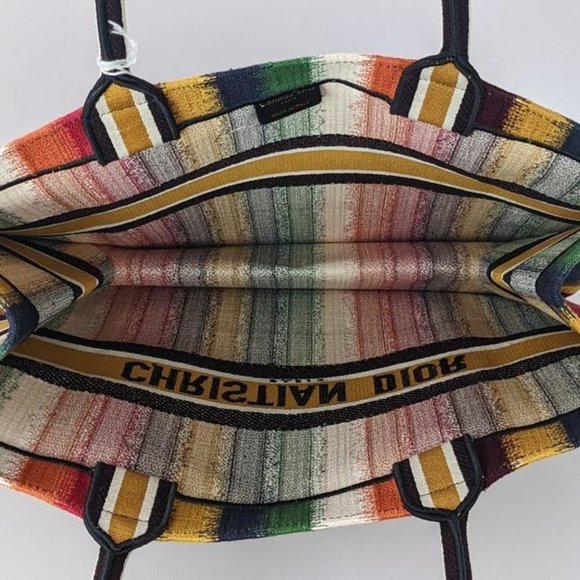 Dior Large Multicolor Striped Book Canvas Tote - Picture 3 of 9